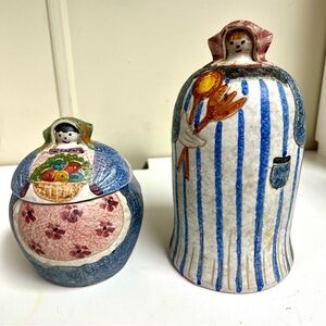 ITALICA ARS 2-piece Vintage MID CENTURY MODIGLIANI POTTERY 8.5” Peasant Women